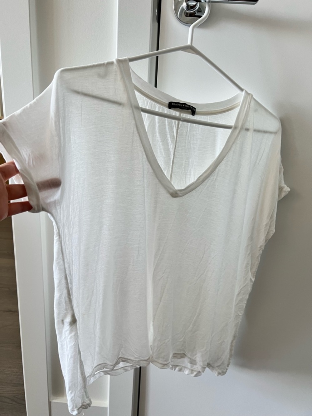 Brandy Melville White V-Neck Lightweight Tee - Picture 2 of 2